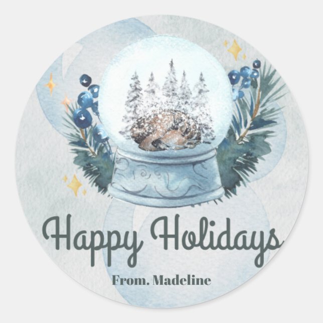 Snow globe watercolor Christmas holiday gift  Classic Round Sticker (Front)