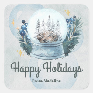Snow globe watercolor Christmas holiday gift Square Sticker