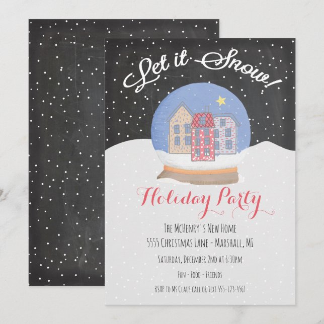 Snow Globe Winter Let it snow Holiday Party Invitation (Front/Back)