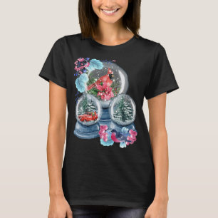 Snow Globe Winter Snow Red Cardinal Bird Snowglobe T-Shirt