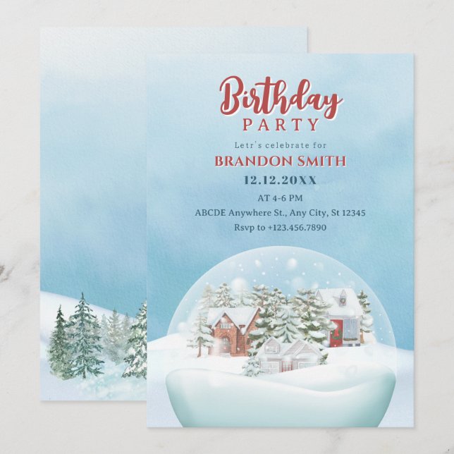  Snow globe Winter wonderland christmas birthday Invitation (Front/Back)