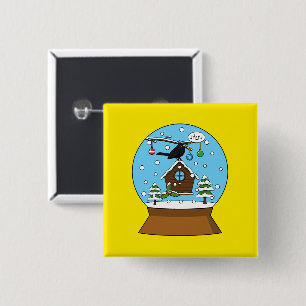 Snow Globe with Blackbird Singing 2 Inch Square Button