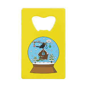 Snow Globe with Blackbird Singing Credit Card Bottle Opener