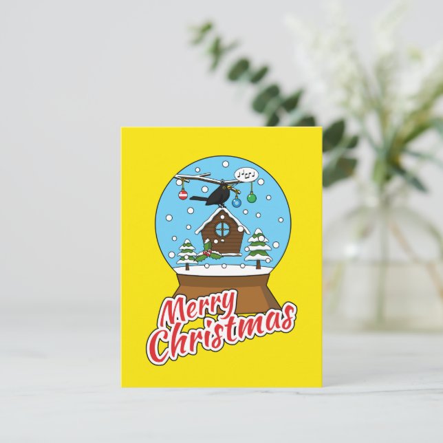 Snow Globe with Blackbird Singing Holiday Card (Standing Front)
