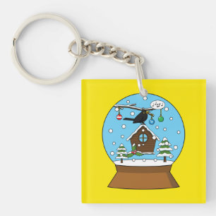 Snow Globe with Blackbird Singing Keychain