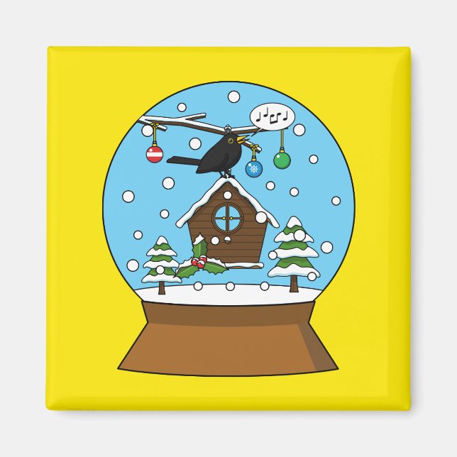 Snow Globe with Blackbird Singing Magnet (Front)