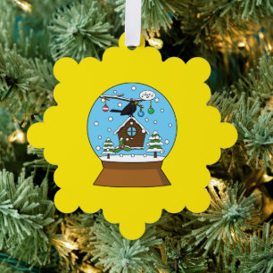 Snow Globe with Blackbird Singing Ornament Card