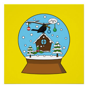 Snow Globe with Blackbird Singing Poster
