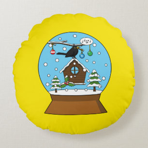 Snow Globe with Blackbird Singing Round Pillow