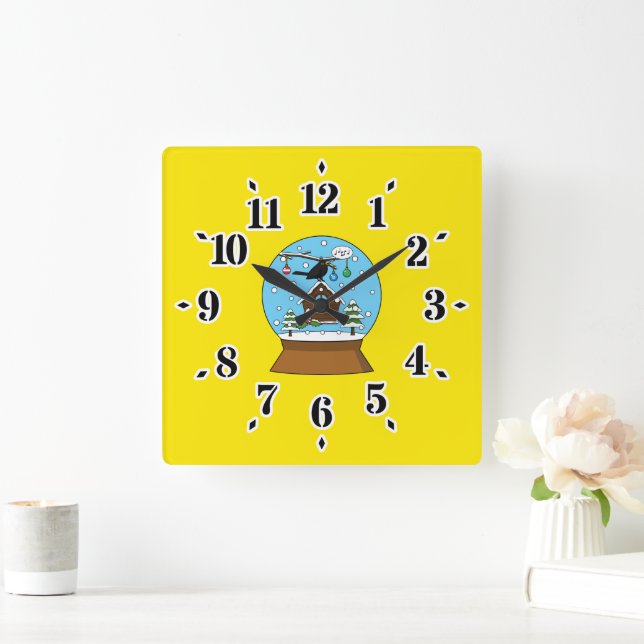 Snow Globe with Blackbird Singing Square Wall Clock (Home)