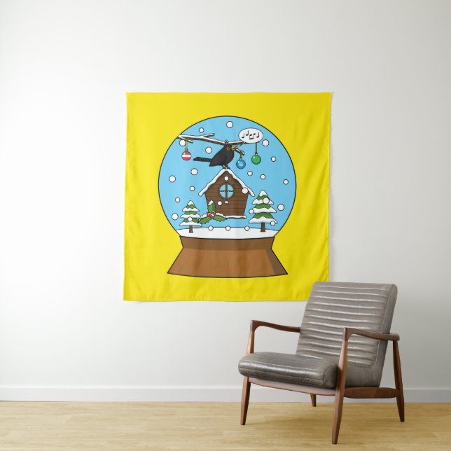 Snow Globe with Blackbird Singing Tapestry (In Situ)
