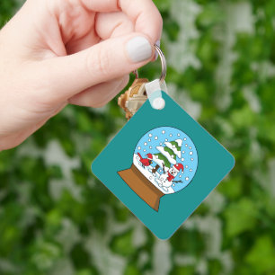 Snow Globe with Cardinal Snowman and Pine Tree Keychain