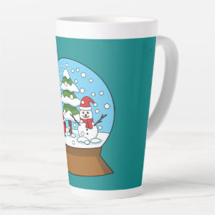 Snow Globe with Cardinal Snowman and Pine Tree Latte Mug