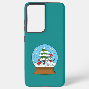 Snow Globe with Cardinal Snowman and Pine Tree Samsung Galaxy Case
