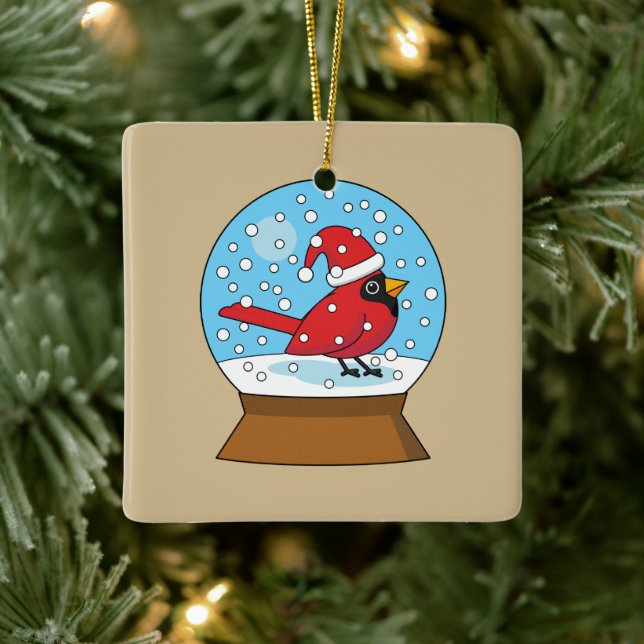 Snow Globe with Cute Red Cardinal Ceramic Ornament (Tree)
