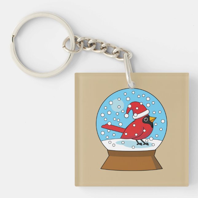 Snow Globe with Cute Red Cardinal Keychain (Front)