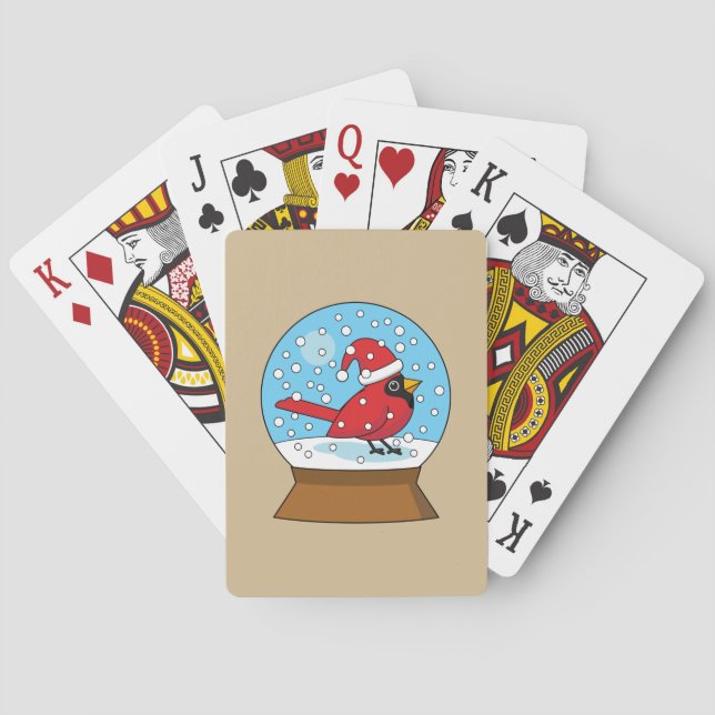 Snow Globe with Cute Red Cardinal Playing Cards (Back)