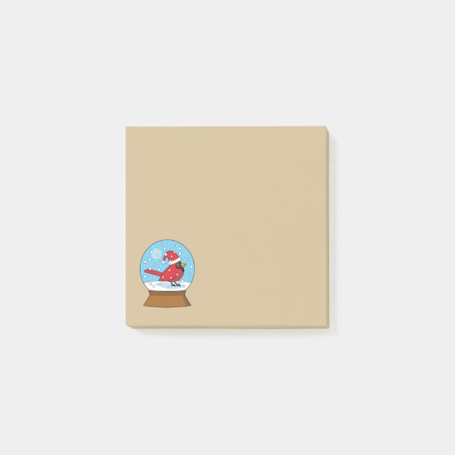 Snow Globe with Cute Red Cardinal Post-it Notes (Front)