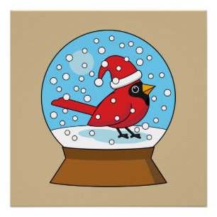 Snow Globe with Cute Red Cardinal Poster