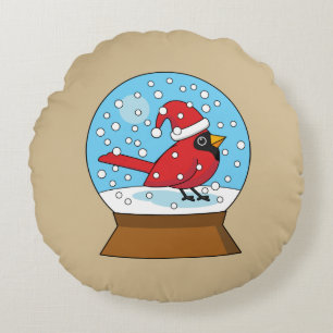 Snow Globe with Cute Red Cardinal Round Pillow