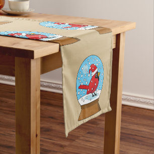 Snow Globe with Cute Red Cardinal Short Table Runner