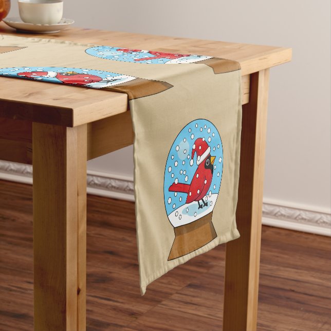 Snow Globe with Cute Red Cardinal Short Table Runner (In Situ)