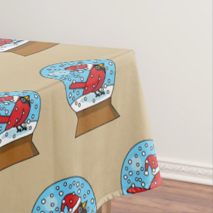Snow Globe with Cute Red Cardinal Tablecloth