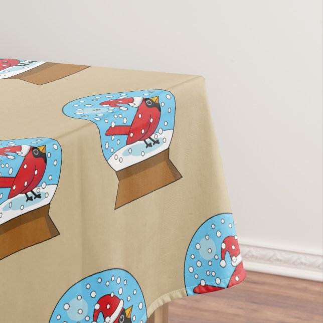 Snow Globe with Cute Red Cardinal Tablecloth (In Situ)