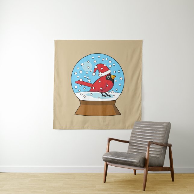 Snow Globe with Cute Red Cardinal Tapestry (In Situ)