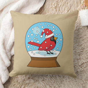 Snow Globe with Cute Red Cardinal Throw Pillow