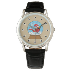 Snow Globe with Cute Red Cardinal Watch
