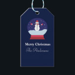 Snow Globe with Cute snowman Christmas Family  Gift Tags<br><div class="desc">This is elegant and simple customized snow globe and inside it a cute snowman on dark blue background. You can customize this gift tag and change the words with personalize template</div>