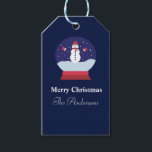 Snow Globe with Cute snowman Christmas Family  Gift Tags<br><div class="desc">This is elegant and simple customized snow globe and inside it a cute snowman on dark blue background. You can customize this gift tag and change the words with personalize template</div>