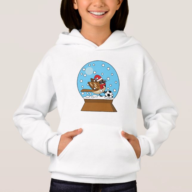 Snow Globe with Cute Sparrow Playing Soccer (Front)