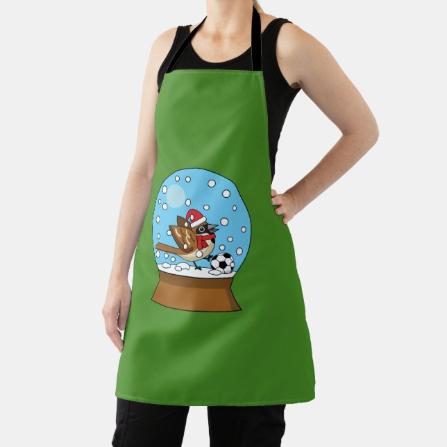 Snow Globe with Cute Sparrow Playing Soccer Apron (Insitu)