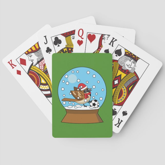 Snow Globe with Cute Sparrow Playing Soccer Cards (Back)