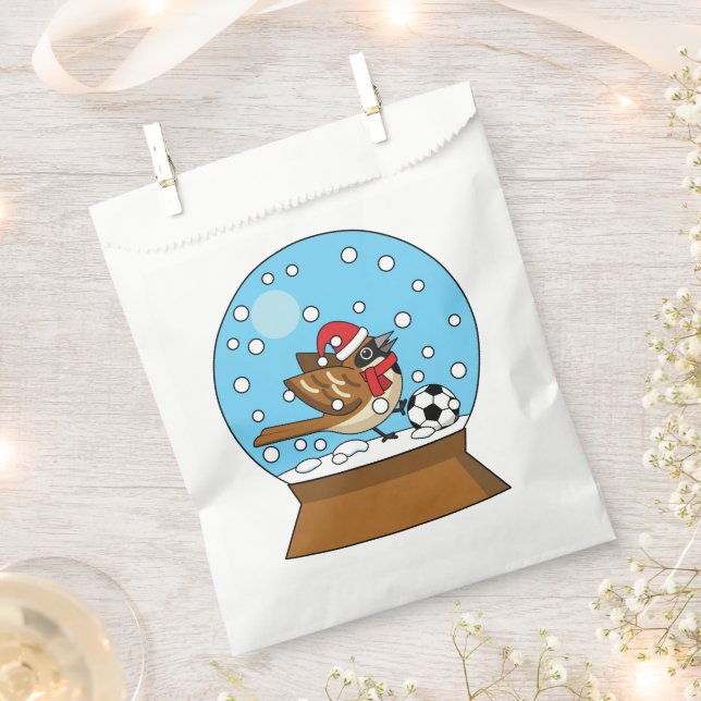 Snow Globe with Cute Sparrow Playing Soccer Favour Bag (Clipped)