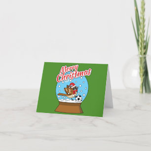 Snow Globe with Cute Sparrow Playing Soccer Holiday Card