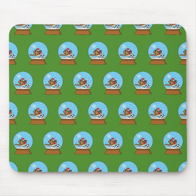 Snow Globe with Cute Sparrow Playing Soccer Mouse Pad (Front)