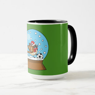 Snow Globe with Cute Sparrow Playing Soccer Mug