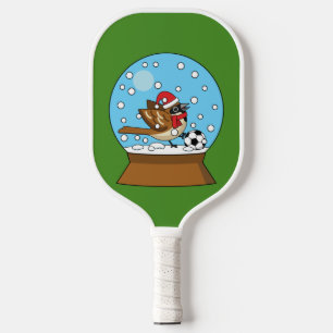Snow Globe with Cute Sparrow Playing Soccer Pickleball Paddle