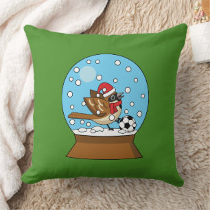 Snow Globe with Cute Sparrow Playing Soccer Throw Pillow