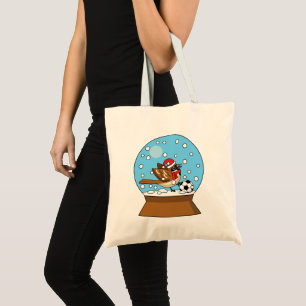 Snow Globe with Cute Sparrow Playing Soccer Tote Bag