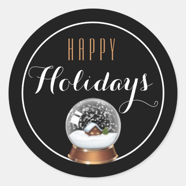 Snow Globe with House Happy Holiday Sticker (Front)