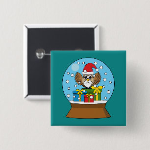 Snow Globe with Santa Claus Owl 2 Inch Square Button