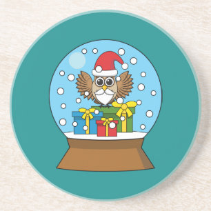 Snow Globe with Santa Claus Owl Coaster