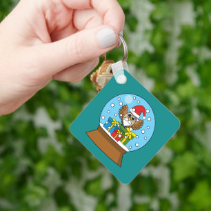 Snow Globe with Santa Claus Owl Keychain