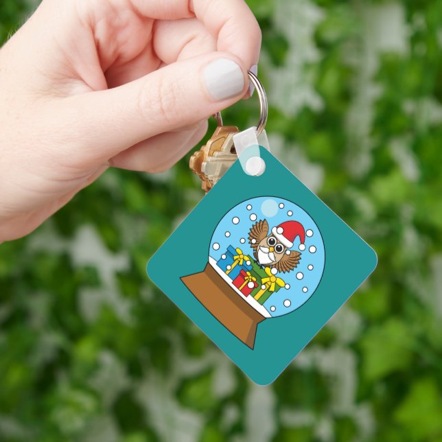 Snow Globe with Santa Claus Owl Keychain (Hand)