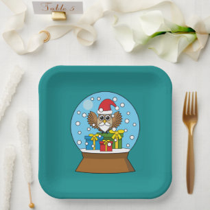 Snow Globe with Santa Claus Owl Paper Plate