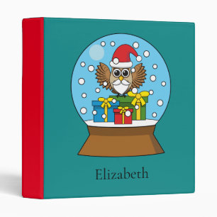 Snow Globe with Santa Claus Owl   Personalize Binder
